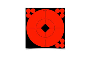 Red and black shooting target with circles.