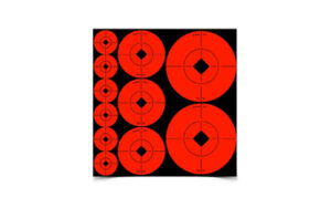 Red shooting targets on black background