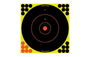 Black target with red bullseye and yellow background.