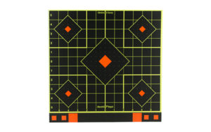 Shooting target with grid and orange diamond markers.