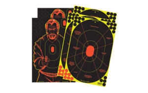 Shooting targets with bullseyes and silhouettes.