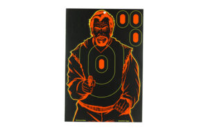 Glowing target shooting silhouette poster with man figure.