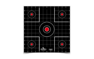 Black shooting target with red bullseyes