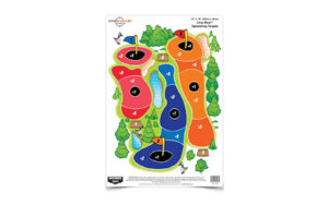 Colorful golf chipping practice target mat.