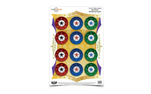 Colorful bullseye target paper with stars design.