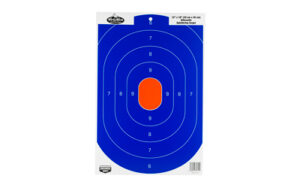 Blue silhouette target with scoring rings.
