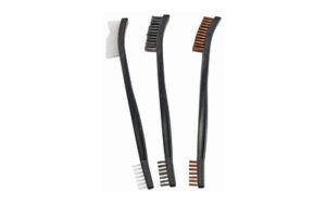 Three black bristle brushes on white background.