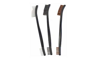Three black bristle brushes on white background.