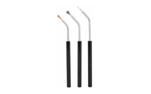 Set of four dental explorers with black handles