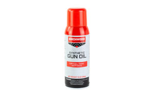 Synthetic gun oil bottle on white background.