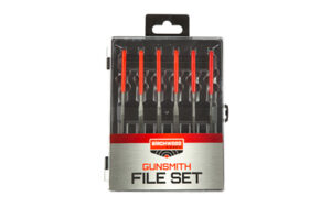 Gunsmith file set with six precision tools.