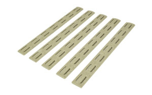 Five gray perforated strips aligned parallel
