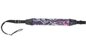 Camouflage strap with black accents for gear carrying.