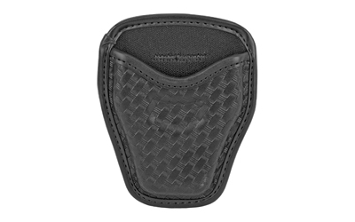 Black leather basketweave accessory pouch