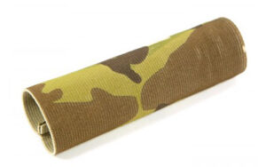 Camouflage-patterned protective sleeve for outdoor use.