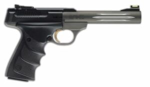 Black handgun with ergonomic grip