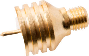 Brass jet spray nozzle close-up on white background.