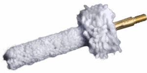 White fluffy cleaning tool with brass connector