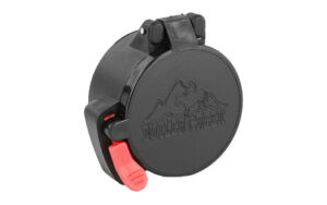 Butler Creek flip-open scope cover, black and red latch.