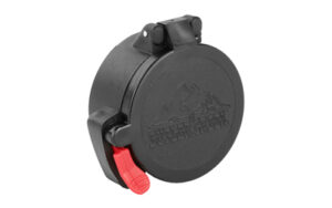 Black scope cap with red lever for optics