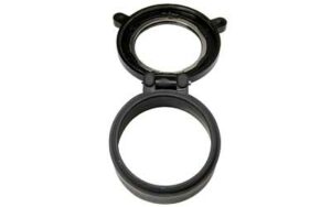 Black rifle scope flip-up lens cover