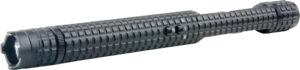 Black tactical flashlight with textured grip