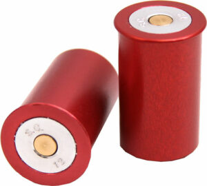 Two red shotgun shell-shaped items