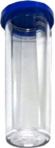 Clear plastic tube with blue cap