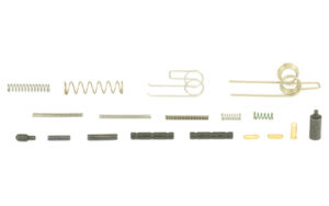 Assorted metal springs and rods on white background.