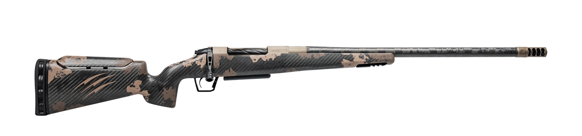 Camouflage carbon fiber hunting rifle, side view