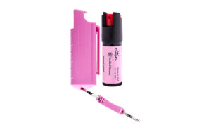 Pink pepper spray with keychain attachment