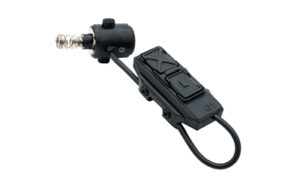 Tactical flashlight switch with cord and buttons.