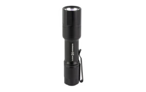 Black flashlight with clip and LED bulb