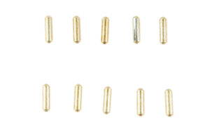 Gold-colored hex spacers on white background.