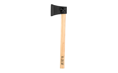 Wooden-handled axe with black blade