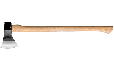 Wood-handled axe with sharp metal blade