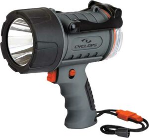 Cyclops portable spotlight flashlight with handle and cord.