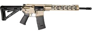 Desert sand rifle with black magazine, modern design.