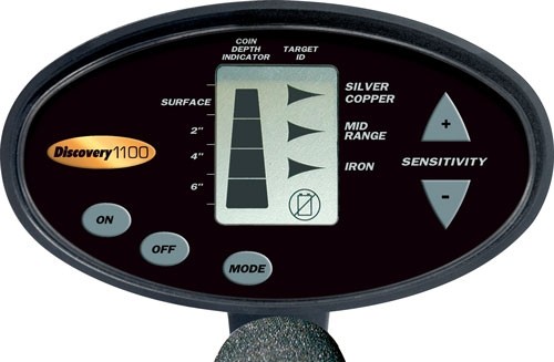 Discovery 1100 metal detector control panel.