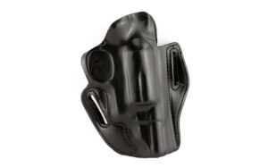 Black leather handgun holster with belt loops