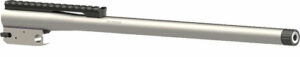 Stainless steel rifle barrel with rail mount.
