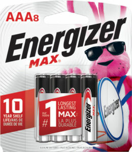 Energizer AAA batteries with 10-year shelf life.