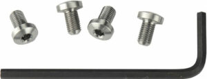 Hex key and four screws on white background