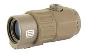 Tactical brown optical sight with adjustment knob.