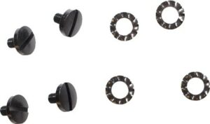 Six screw and washer set on white background