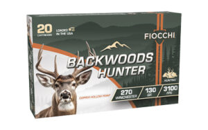 Fiocchi Backwoods Hunter ammunition box with deer image.