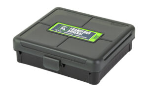 Black plastic storage case with secure latch.