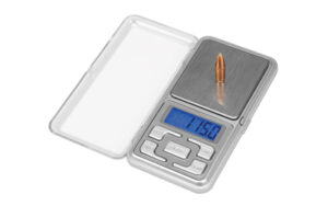 Digital scale displaying bullet weight.