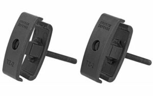 Two black tactical rail mounts with screws.