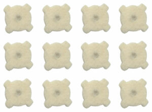 Twelve white felt discs for acoustic dampening